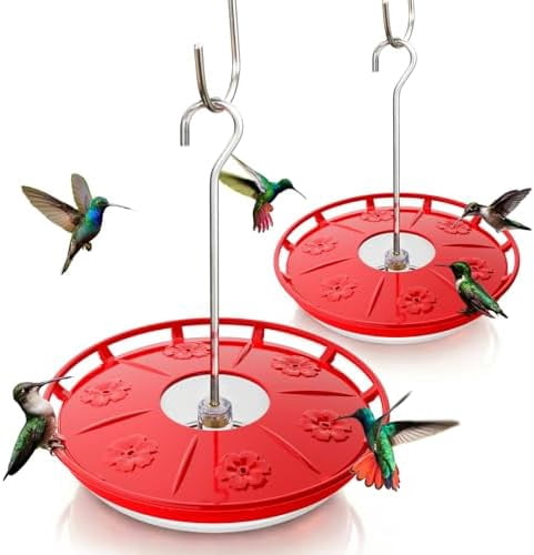 2 Pack 16 OZ Disc Hummingbird Feeders for Outdoors Hanging, 6 Bee Proof Feeding Ports Humming Nectar Bird Feeder, Ant Moat Easy to Refill & Clean Leak-Proof, Garden Décor Gifts for Women Mom