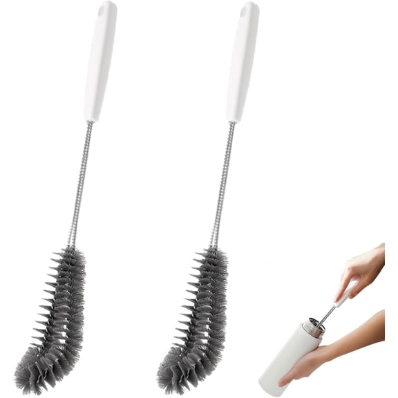 2-Pack 16 inches Long Handle Bottle Cleaning Brushes - Ideal for Coffee Glasses, Pots, Milk Cups, Mugs, Wine Bottles, and Baby Bottles (Black)