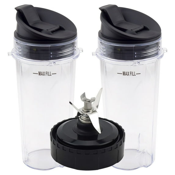 2 Pack 16 oz Cup with Sip & Seal Lid and Extractor Blade Replacement Parts 322KKU770 Compatible with Nutri Ninja BL770 BL771 BL772 BL773CO BL780