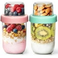 thumbnail image 1 of 2-Pack 16 oz Overnight Oats Containers with Lids, Dual-Laryer Chia Pudding Jars with Dry and Wet Separation, Yogurt Parfait Cups for Oatmeal Cereal Nut Fruit, Meal Prep Glass Jars for Salad, 1 of 10