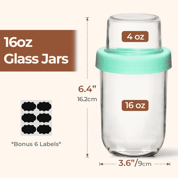 ComSaf 2 Pack Dual-Layer Glass Overnight Oats Containers with Lids Dry Wet Separation Design for Yogurt Chia Pudding Fruit Salad Meal Prep