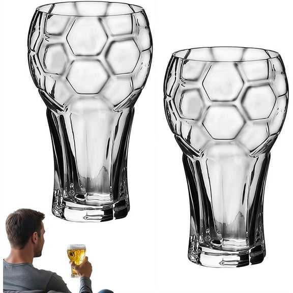 2 Pack 16oz Soccer Textured Beer Glass, 3.35"W6.46"H Clear Fade Resistant Pint Mug, Sports Themed Drinking Cup, Birthday Holiday Gift for Football Fans, Home Bar & Game Day Use
