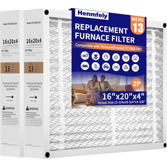 2-Pack 16x20x4 Furnace Filter, FC100A1003 Pleated HVAC Filter Replacement, Foldable Design for Easy Installation & Space-Saving (Actual Size: 15.94 x 19.75 x 4.38 Inches)