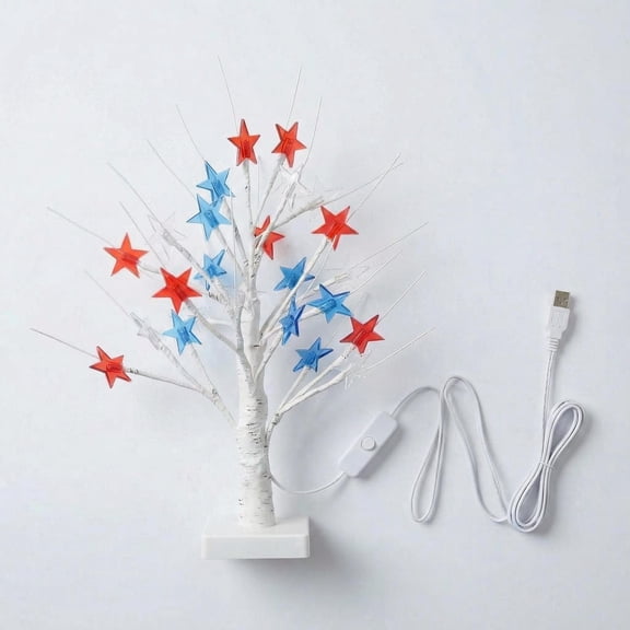 2-Pack 17.72" Lighted Star Trees with 24 LEDs, White USB Tabletop Tree Lights for Indoor & Outdoor Decor