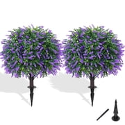 2-Pack 17" Artificial Lavender Topiary Ball Trees, UV Resistant Fake Shrubs with Ground Spikes,