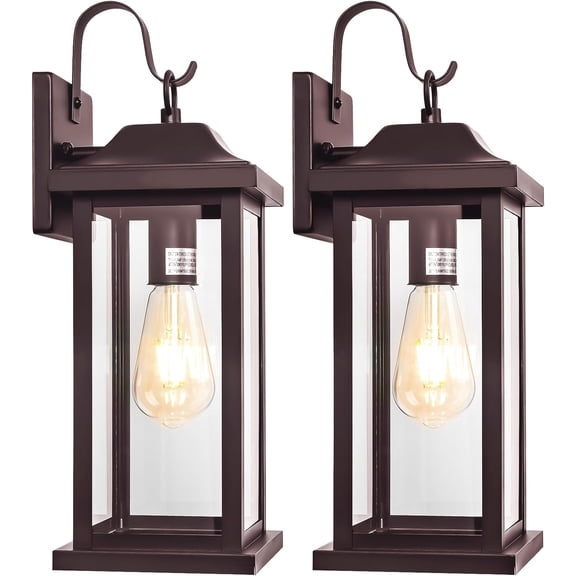 2-Pack 17 Inch Bronze Outdoor Wall Sconces IP65 Waterproof Rustic Lanterns with Clear Glass E26 Bulb Base
