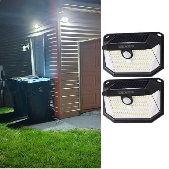 2 Pack 178 LEDs Solar Powered Motion Sensor Lights, Wireless Outdoor Wall Lighting, Water & Weatherproof, Over-Night Security/Exterior Wall Mount Light for Garden, Patio, Black
