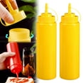 thumbnail image 1 of 2-Pack 17Oz Condiment Bottles for Liquids, Plastic Squirt Bottles for Syrup, Ketchup, Oil, Dressing, Spill-Proof Design with Attached Tips, HDPE Material, Yellow, By PRYESS, 1 of 9