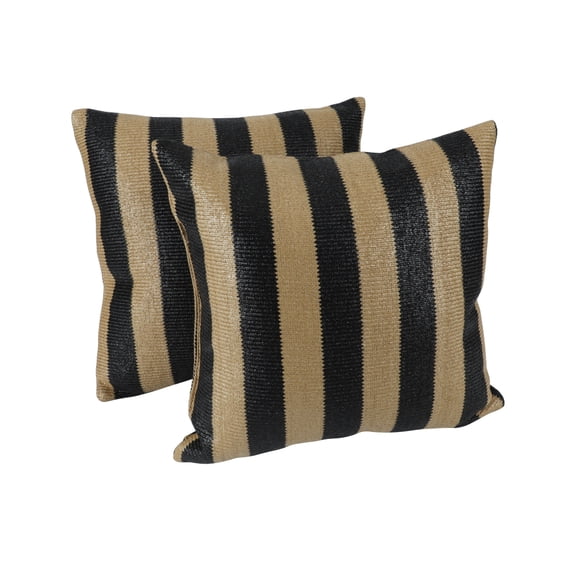 2 Pack 1818 Inch Yellow Black Striped Outdoor Throw Pillows PE Rattan Woven Waterproof UV Resistant Patio Garden Poolside Decor Cushions