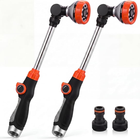 2 Pack 18.5-Inch Metal Watering Wand with 180 Rotating Head, 8 Adjustable Spray Patterns & Thumb Control Nozzle  Perfect for Hanging Baskets, Shrubs & Plants, Durable Garden Hose Sprayer