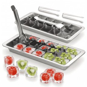 2 Pcak Stainless Steel Ice Cube Trays,18-Slot Ice Trays for Freezer,Metal Ice Cube Trays with Lever Release,304 Stainless Steel Ice Cube Trays,Ice Cube Tray for Parties Picnics Bar & Kitchen Freezer