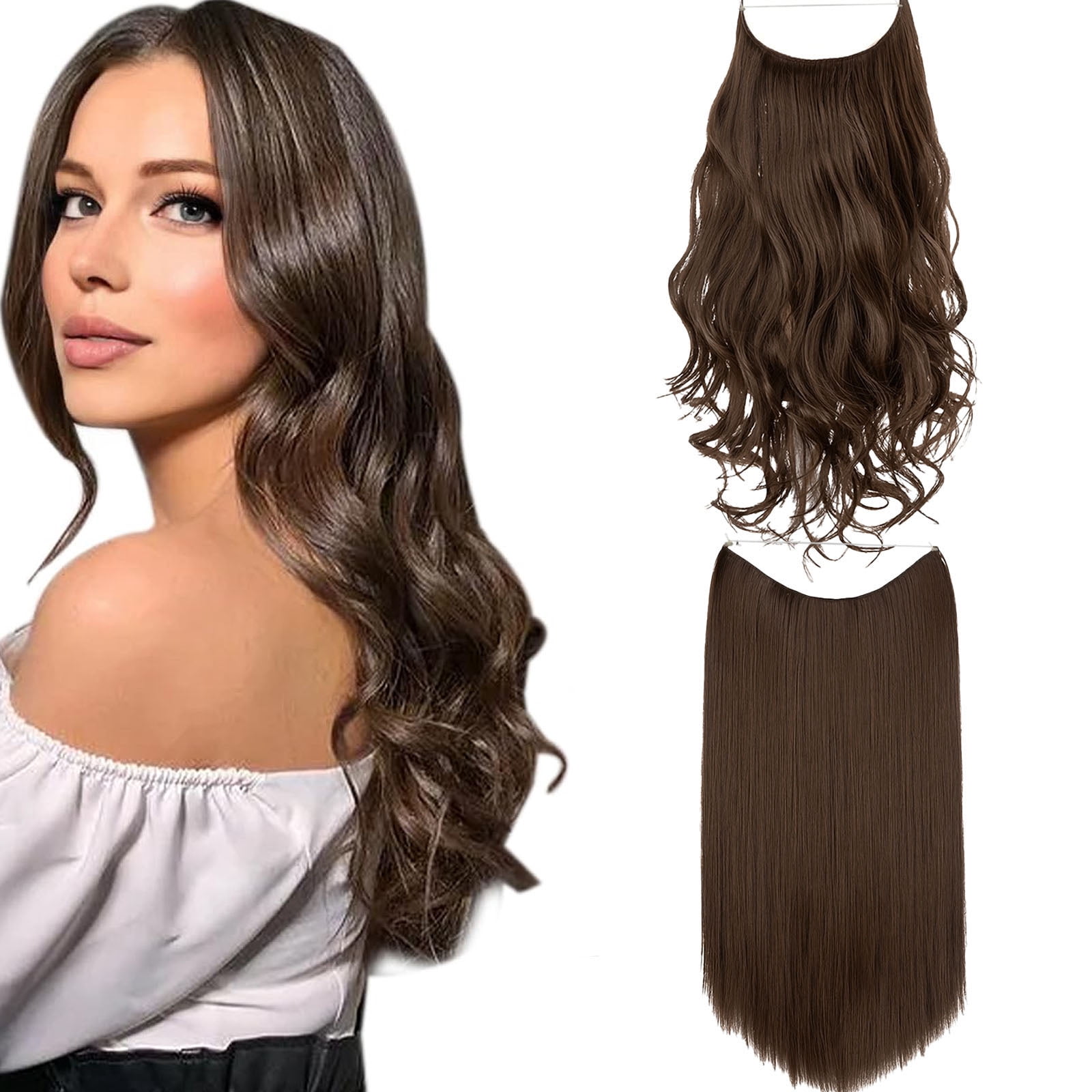 2 Pack 18 In Halo Hair Extensions, Glueless Wigs Pre Plucked Pre Cut, Synthetic Fiber Wig for Women
