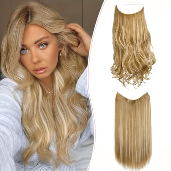 2 Pack 18 In Halo Hair Extensions, Glueless Wigs Pre Plucked Pre Cut, Synthetic Fiber Wig for Women
