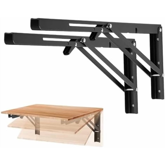 2 Pack 18 Inch Folding Shelf Brackets – Matte Black, Heavy Duty Collapsible Brackets for Tables and Benches – Space-Saving Design