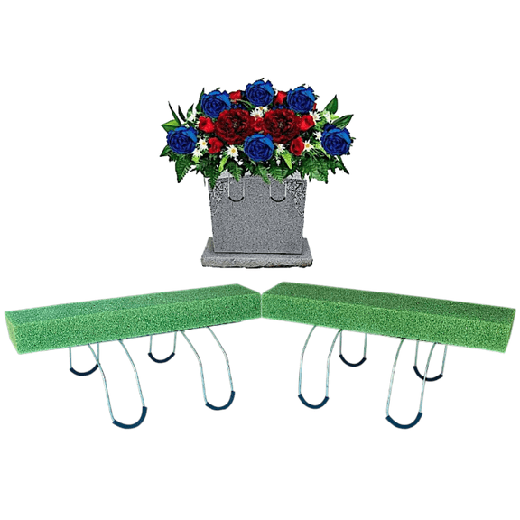 2 Pack 18 Inch Wire Rust resistant Galvanized Gravestone Double Saddle Cemetery Headstone Saddle with 2 Bricks 2 x 4 x 18 in StyroFoam Attached