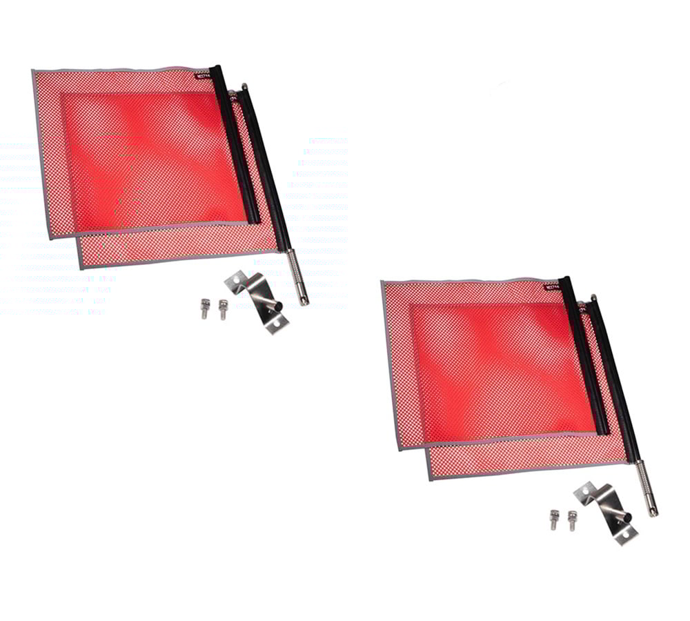 thumbnail image 1 of (2 Pack) 18"x18" EZ Mount Warning Flag with Mounting Kit & Reflective Webbing - Red Jersey  Mesh Safety Flag DOT Compliant | Spring Loaded Quick n Easy Disconnect, 1 of 11