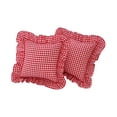 thumbnail image 1 of 2 Pack 18 x18 inches Pink Checkered Throw Gingham pillow covers 100% Washed Cotton Vintage Ruffle Trim Decorative Gingham Pillowcases with Zipper Closure for Bed/Living Room, 1 of 6