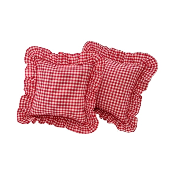 2 Pack 18 x18 inches Pink Checkered Throw Gingham pillow covers 100% Washed Cotton Vintage Ruffle Trim Decorative Gingham Pillowcases with Zipper Closure for Bed/Living Room
