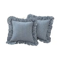 thumbnail image 1 of 2 Pack 18 x18 inches blue Checkered Throw Gingham pillow covers 100% Washed Cotton Vintage Ruffle Trim Decorative Gingham Pillowcases with Zipper Closure for Bed/Living Room, 1 of 6