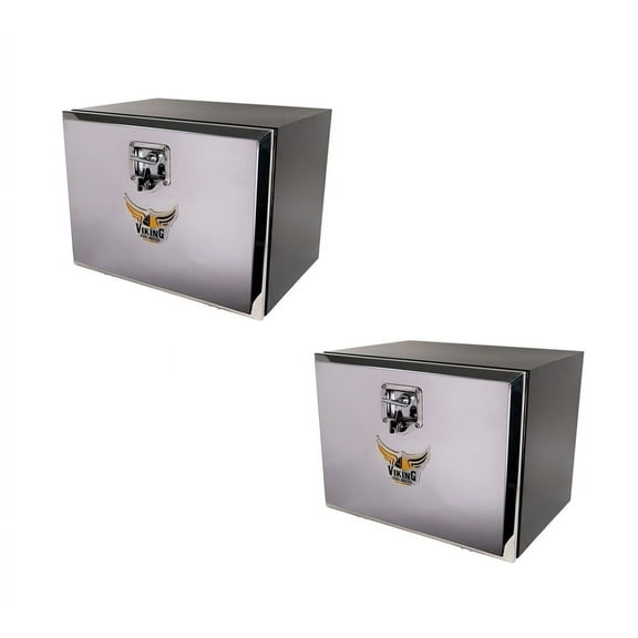 (2 Pack) 18"x18"x24" Steel Flatbed Trailer Underbody Tool Box with Mirror Finish Barndoor Style Single Door & T-Handle Latch Lock - Heavy Duty Side Mount Tool Box for Trailer & Semi Truck