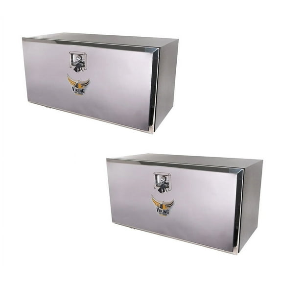 (2 Pack) 18"x18"x36" Steel Flatbed Trailer Underbody Tool Box with Mirror Finish Barndoor Style Single Door & T-Handle Latch Lock - Heavy Duty Side Mount Tool Box for Trailer & Semi Truck