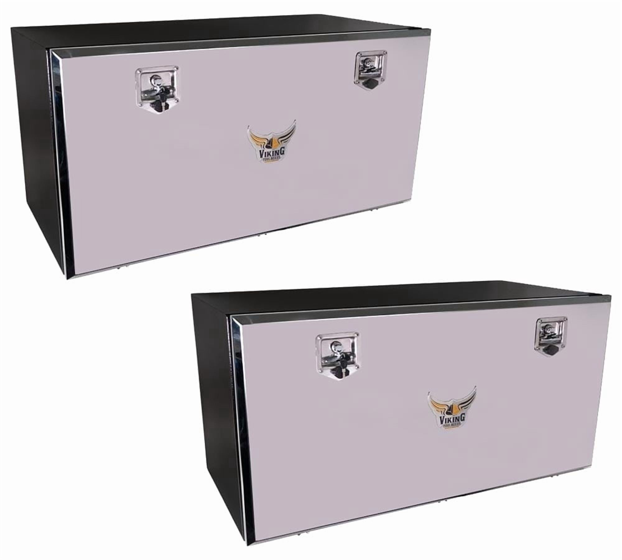 (2 Pack) 18"x18"x48" Steel Flatbed Trailer Underbody Tool Box with Mirror Finish Barndoor Style Single Door & T-Handle Latch Lock - Heavy Duty Side Mount Tool Box for Trailer & Semi Truck