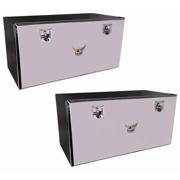 2 Pack 18"x24"x48" Black Steel Flatbed Trailer Underbody Tool Box with Mirror Finish Single Door & T-Handle Latch Lock - Heavy Duty Side Mount Tool Box for Trailer & Semi Truck