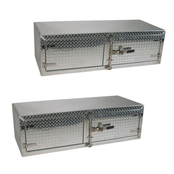 2 Pack 18"x24"x60" Aluminum Flatbed Trailer Underbody Tool Box with Diamond Checker Finish Barndoor Style Double Doors & Paddle Lock - Heavy Duty Side Mount Tool Box for Trailer Truck