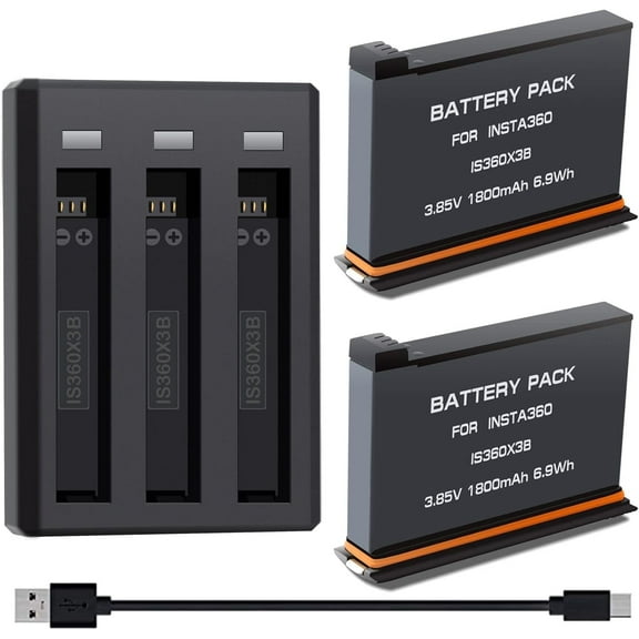 2 Pack 1800mAh Replace for Insta360 X3 Rechargeable Battery and 3-Channel USB Fast Charger Compatible with Insta 360 ONE X3 Original Battery and Charger Accessories(Battery Not Waterproof)