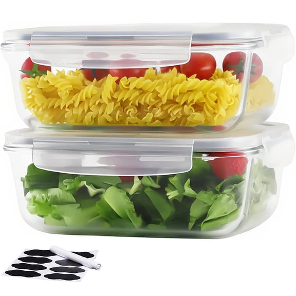 2 Pack 1860ml/ 63oz Large Glass Storage Containers With Lids, Meal Prep Food Container Set With Snap Airtight Lid For Baking, Microwave, Oven, Leak Proof, For Freezer, Dishwasher