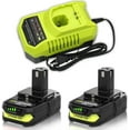 thumbnail image 1 of 2-Pack 18V 3.0Ah Li-ion Battery & Charger Combo for Ryobi 18V P102 P103 P104 P105 P107 P108 P109 P190 P191 P122 Power Tools, 1 of 9