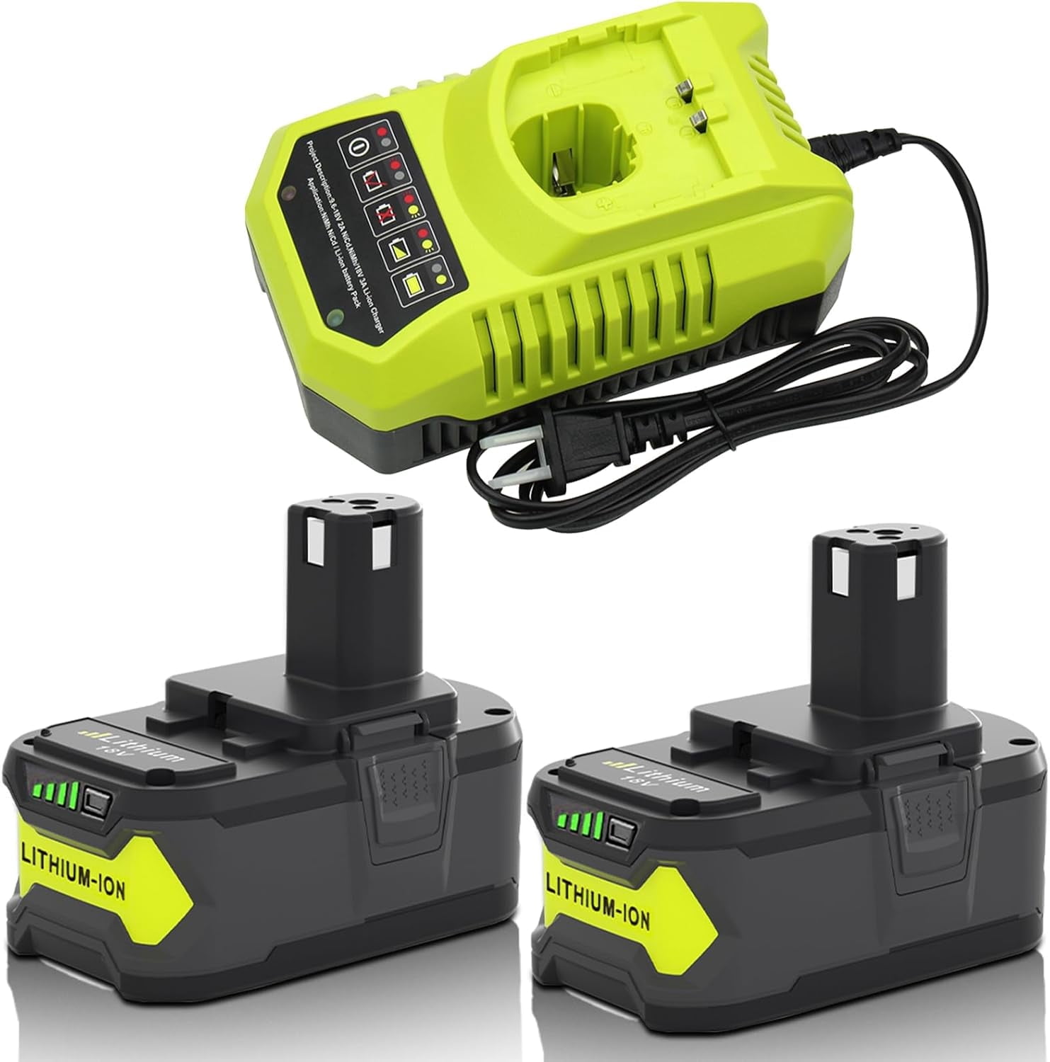 2-Pack 18V 8000mAh P108 Replacement Battery and P117 Charger Compatible with Ryobi 18 Volt Lithium Battery P102 P103 P104 P105 P107 P109 P108 P190 P122