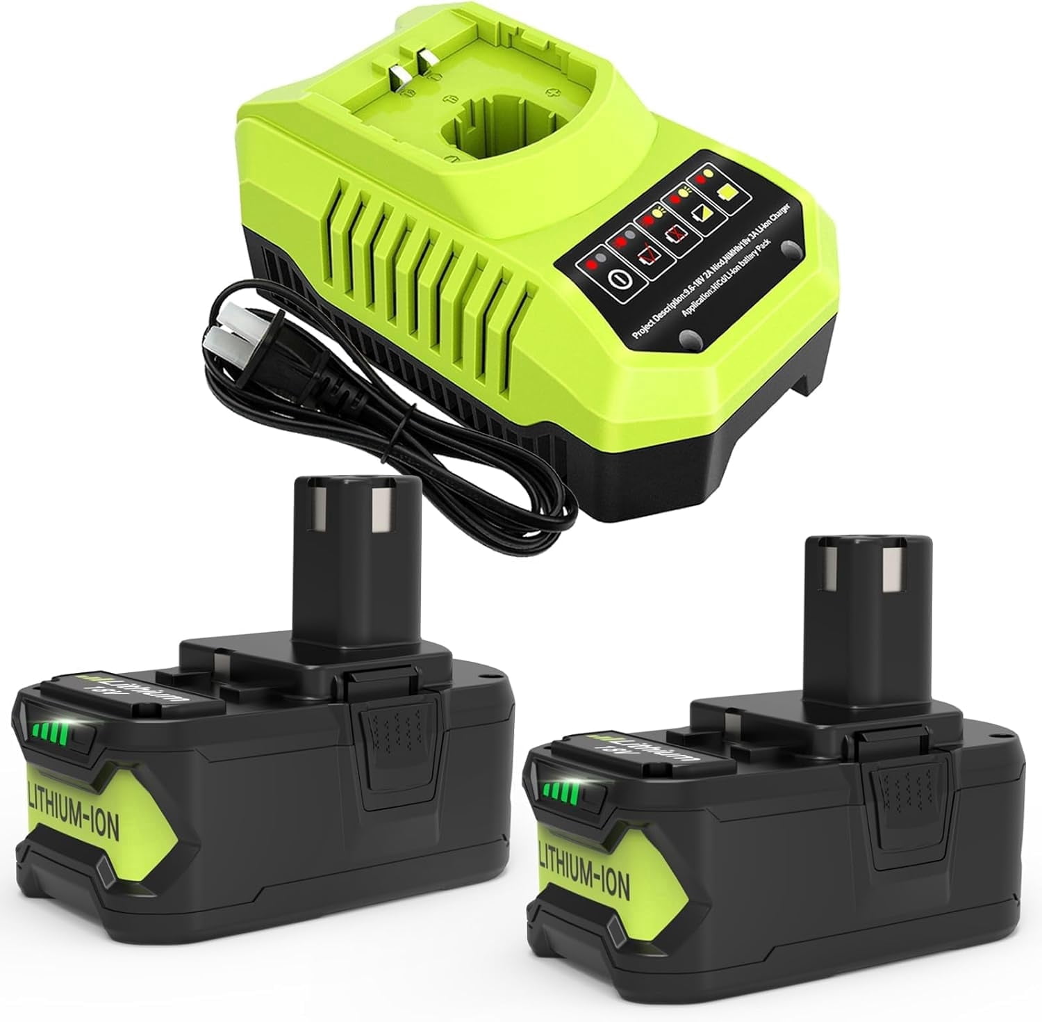 2-Pack 18V 8000mAh P108 Replacement for Ryobi 18V Battery and P117 Charger Compatible with Ryobi 18 Volt Lithium Battery P102 P103 P104 P105 P107 P109 P108 P190 P122
