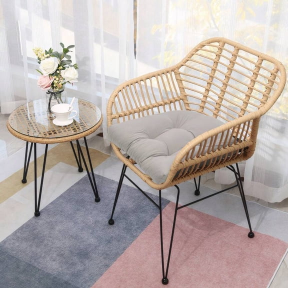 2 Pack 19x19 Inch Water-Resistant Overstuffed Tufted Patio Chair Cushions - Round Corner Seat Pads for Indoor Outdoor Wicker Furniture