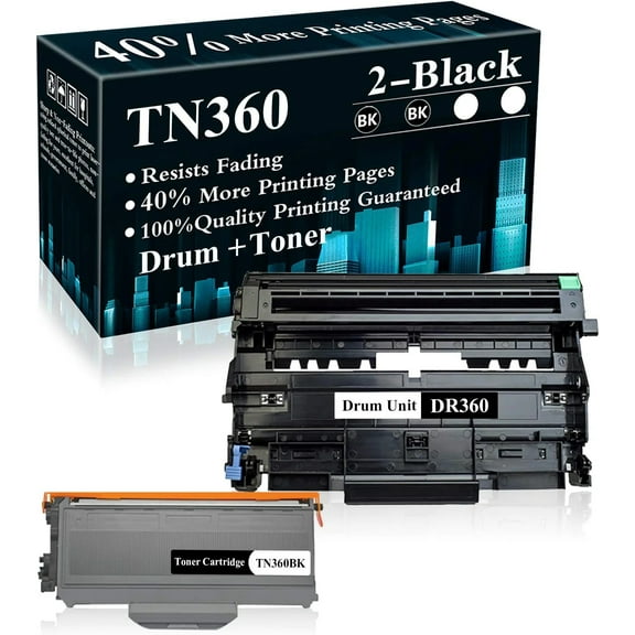 2-Pack (1Drum+1BK) DR360 Drum Unit TN360 Toner Cartridge Replacement for Brother DCP-7030 7040 7045N HL-2120 2150 2150N 2170 2170W MFC-7040 7320 7345N 7440 7440N 7840 7840W Printer