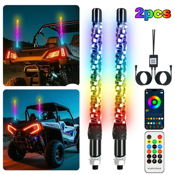 2 Pack 1FT Whip Lights,DFITO LED Whip Light with App & Remote Control, Spiral RGB Chasing Lighted Whips with Rocker Switch, Music Whip Light