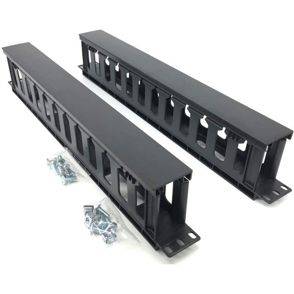 2 Pack 1U 12 Slot Horizontal Rack Mount Cable Management Organizer Plastic 19" Rack Mount with M6 Screws and Cage Nuts (PCMB12S2PC)