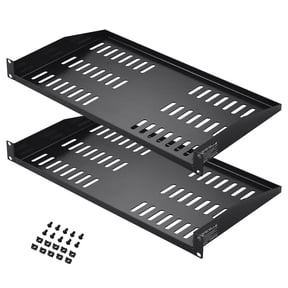 2-Pack 1U Vented Server Rack Shelves, 10-Inch Depth, 50 lb Capacity, Cantilever or Wall Mount for 19-Inch Network Rack