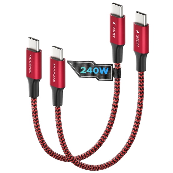 2-Pack 1ft Short 240W USB C to USB C Cable, 12-inch PD 3.1 Fast Charging Cord Compatible for CarPlay, iPhone17/16/15, MacBook, iPad, Samsung, 48-Braided High-Speed 480Mbps Data Cable for Car