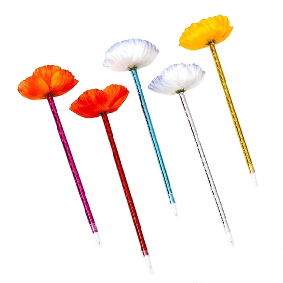 2 Pack 1ml Fall Artificial Flower Pen for All Year Holidays Realistic Ballpoint Wobble Stems Funs Desk Decoration Gift Random Shipment