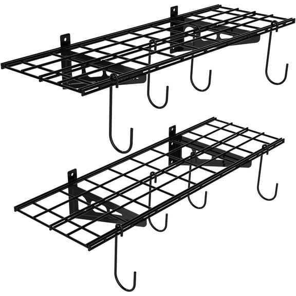 2-Pack 1x3 ft Garage Wall Shelving, Include 8 Bike Hooks, Black | Wall Shelf Garage Organization System w/Bike Hangers, Storage Rack, Floating Shelves, 300 lbs Weight Capacity, Classic Series