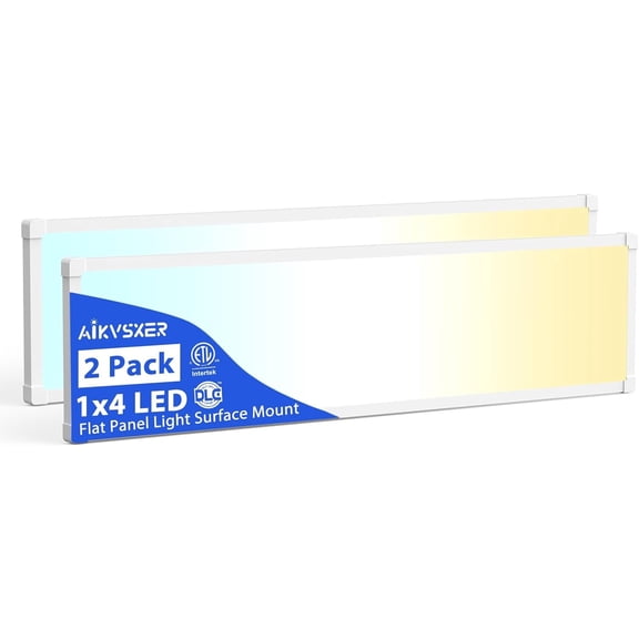 2 Pack 1x4 LED Flat Panel Light  5500LM Ultra-Bright, Dimmable 30-50W, 3000K-6500K Adjustable, 0-10V Dimming, Slim Surface Mount Ceiling Light for Office, Home, Garage