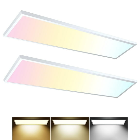 2-Pack 1x4 LED Flat Panel Lights - Surface Mount, TRIAC Dimmable, 5500LM, 50W, 3000K/4000K/5000K, Ideal for Garage, Kitchen, Office