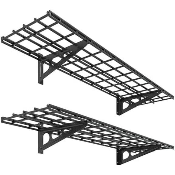 2-Pack 1x4ft 12-inch-by-48-inch Wall Shelf Garage Storage Rack Wall Mounted Floating Shelves, Black, Classic Series