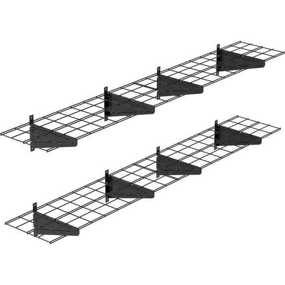 2-Pack 1x6ft Garage Wall Shelving, 12"x72" Shelf Storage Rack Floating Shelves Wall Mounted, Heavy Duty Storage Shelves, 800lbs Load Capacity, with 16 Hooks for Garage Organization, Black