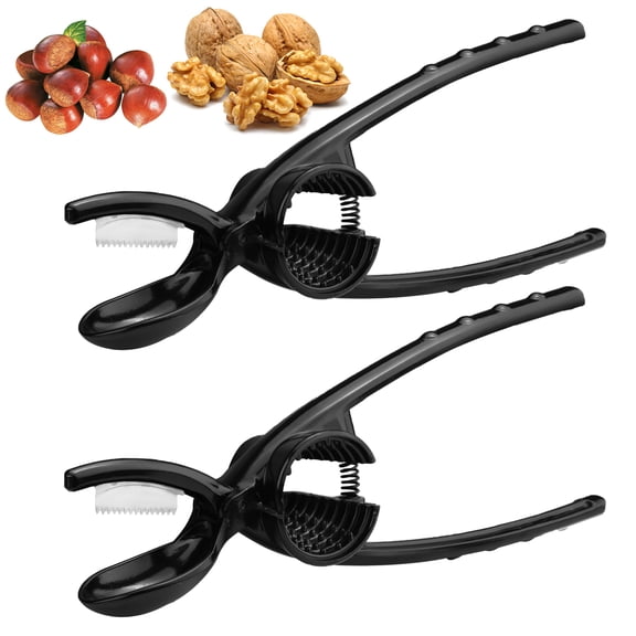 2 Pack 2 in 1 Chestnut Cutter Tool Nut Cracker, Aluminum Alloy Nutcracker Tool, Easy Grip Handle Walnuts Chestnut Clip Pliers Opener Tool for All Nuts Hazelnut Pecan Cracking (Black)
