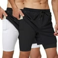 thumbnail image 1 of 2 Pack 2 in 1 Mens Running Shorts Dry Fit Gym Shorts Lightweight Sport Athletic Training Shorts with Zipper Pocket Compression Base Liner Workout Short, 1 of 5