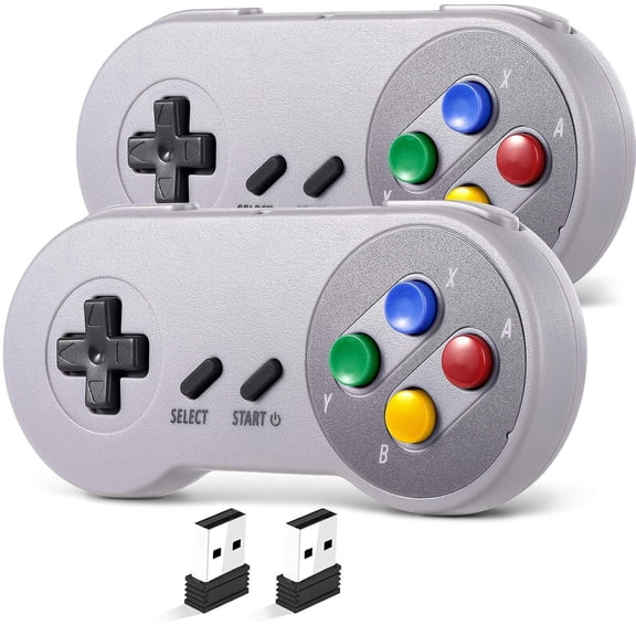 2 Pack 2.4 GHz Wireless USB Controller Compatible with SNES Games SNES Retro USB PC Super Classic Controller for Windows PC MAC Linux Genesis Raspberry Pi Retropie (Multicolored Keys)