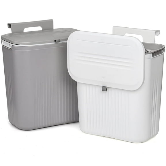 2 Pack 2.4 Gallon Kitchen Compost Bin, Hanging Trash Can with Lid Garbage Can for Countertop or Under Sink, Wall Mounted Counter Waste Bin for Kitchen Bathroom Bedroom Office