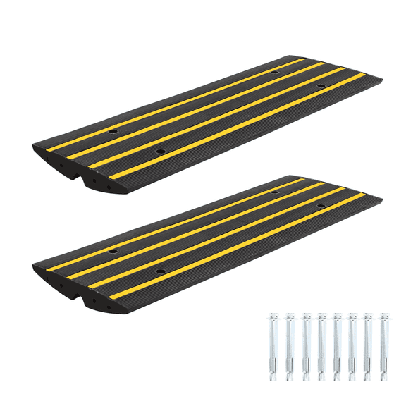 2 Pack 2.4" High Car Ramps Recycled Rubber Curb Ramps for Driveway, with 1-Channel Cord Cover for Wheelchair, Scooter, Garage, Sidewalk ā 8 Expansion Bolts